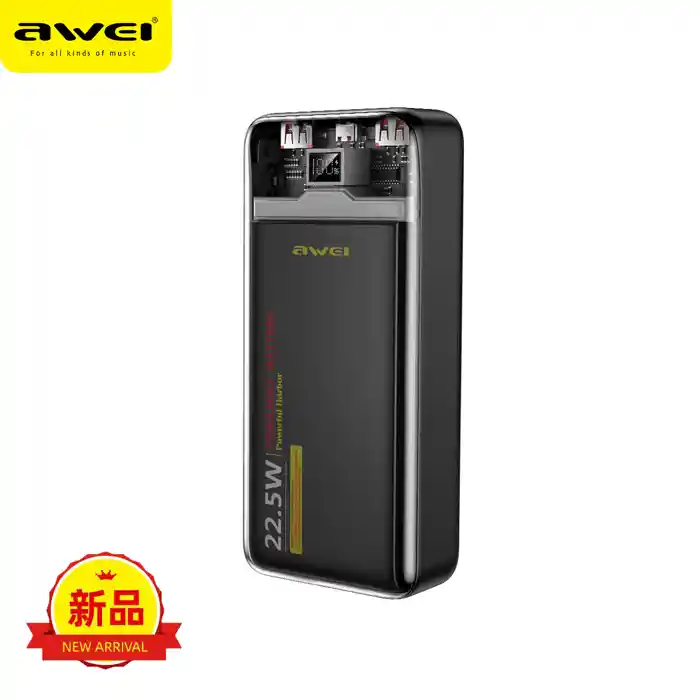 Awei P78K 20000mAh Power bank 22.5W Super-Fast Charging Transparent Power Bank 2 USB Ports LED Display Long Battery Life